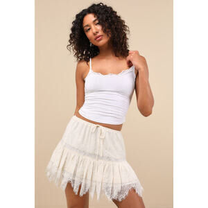 Lulus Cyla Cream Lace Tiered Mini Skirt White - Size M